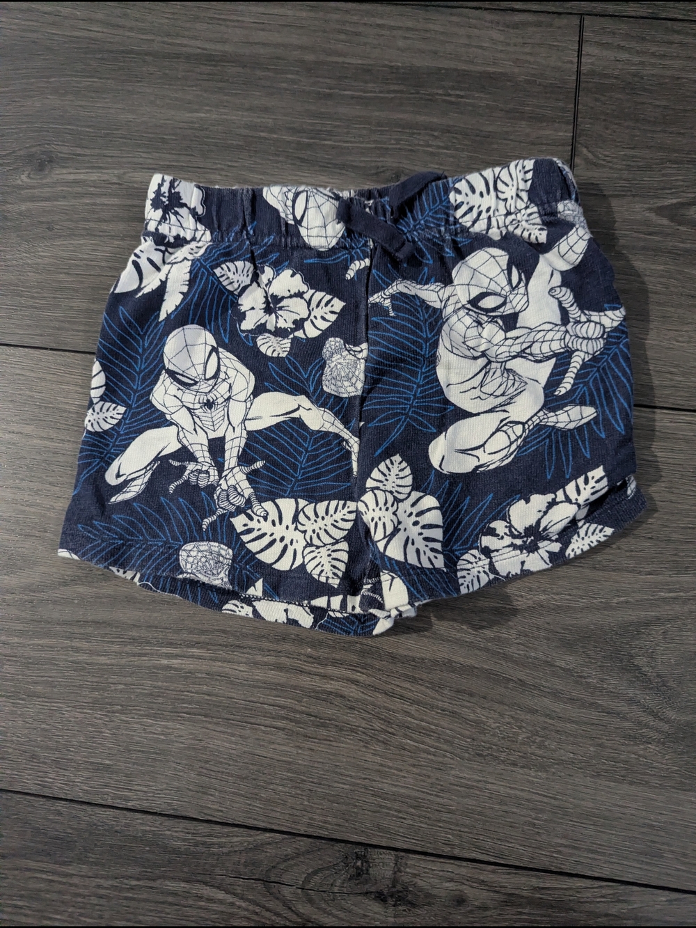 Marvel Navy and White Spider-Man Leaf Print Athletic Shorts